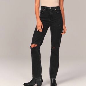 Abercrombie Ultra High Rise 90s Straight Jeans Ripped Black